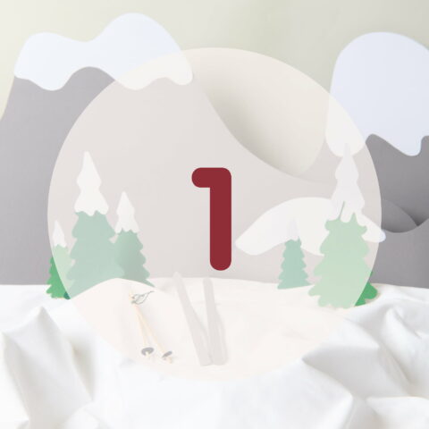 Number 1 in red in a winter landscape