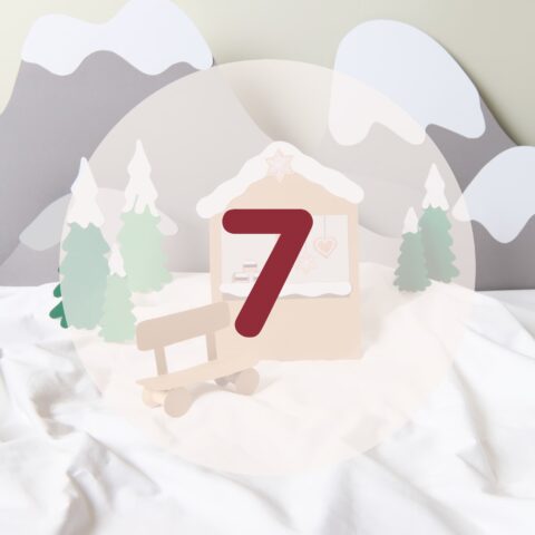 number 7 in red in a winter landscape