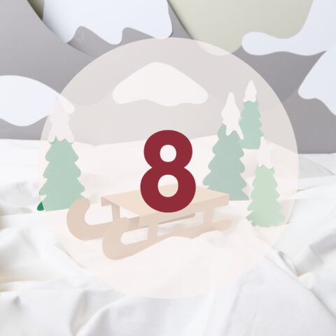 number 8 in red in a winter landscape