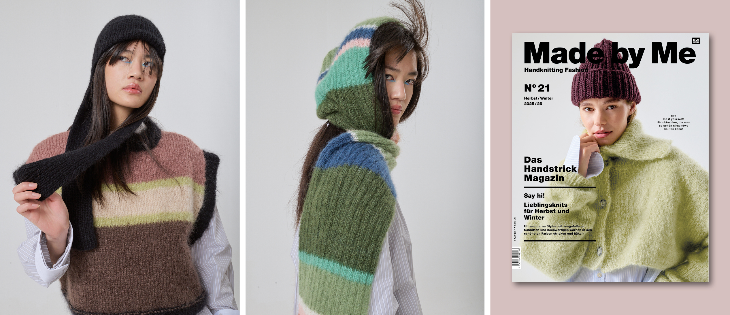 Models tragen gestrickte Kleidung aus dem Handstrickmagazin Made by Me No. 21